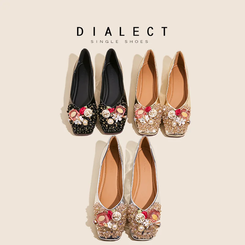 

Women Temperament Evening Style Single Shoes Silver Flat Inside Increase Crystal Single Shoes Women Fangtou Outdoor Loafers