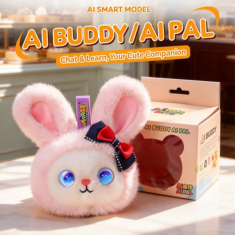 AI intelligent plush rabbit robot  LED dynamic expression desktop companion interactive plush toy Children's birthday gift