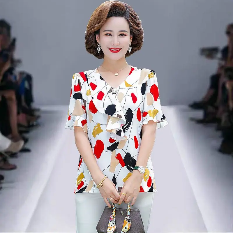 

Summer Short-sleeved Fashionable Women's Fashionable Slender Silk Loose Chiffon Shirt