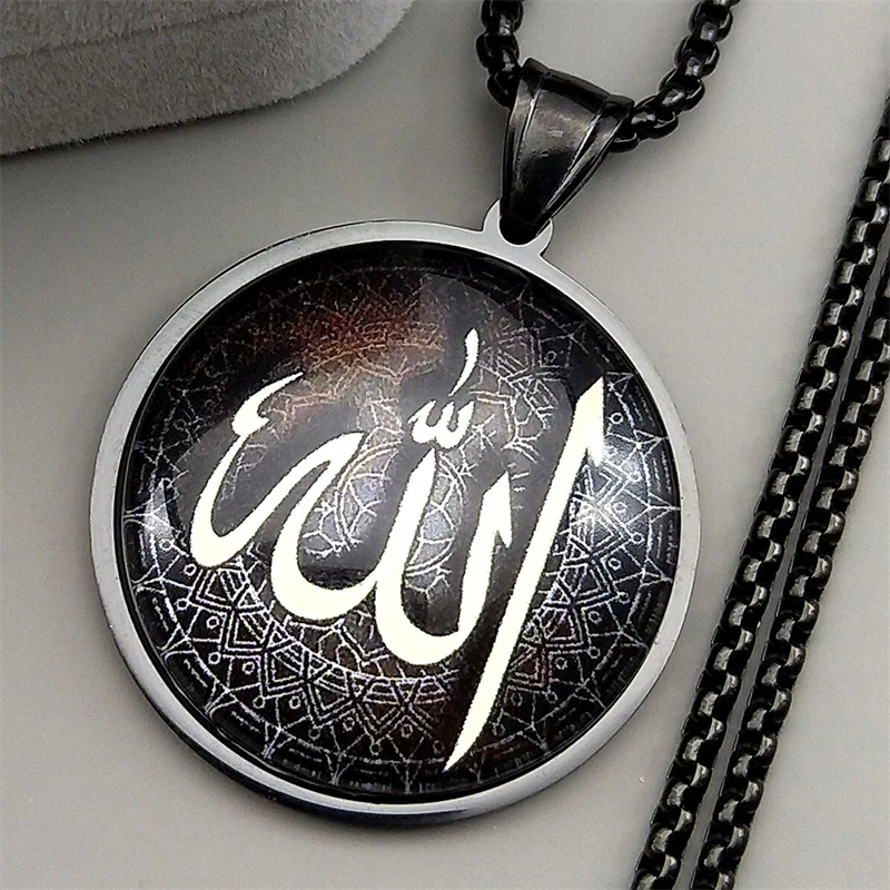 Islamische muslimische arabische Buchstabe Allah Gott Anhänger Halskette für Männer Frauen Edelstahl Gold Farbe Amulett Halsketten Schmuck Geschenk
