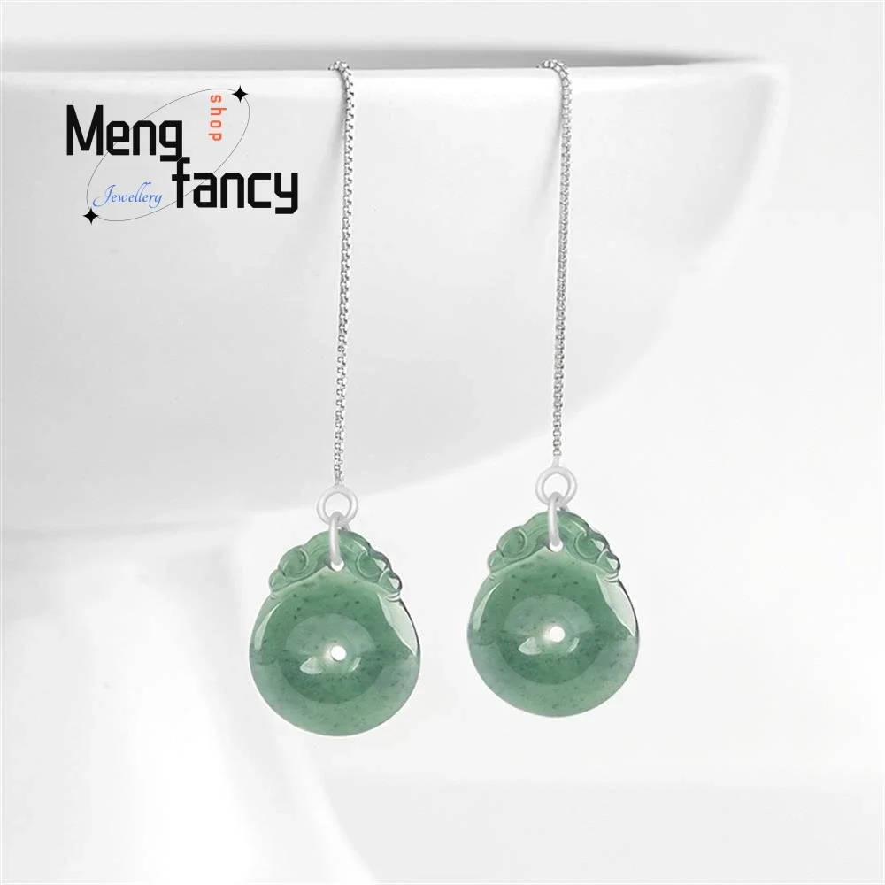 Natural Jadeite A goods Blue level Anfu Shell Ear Wire S925 Silver Ice Jade Female Models High-grade Exquisite Fashion Jewelry