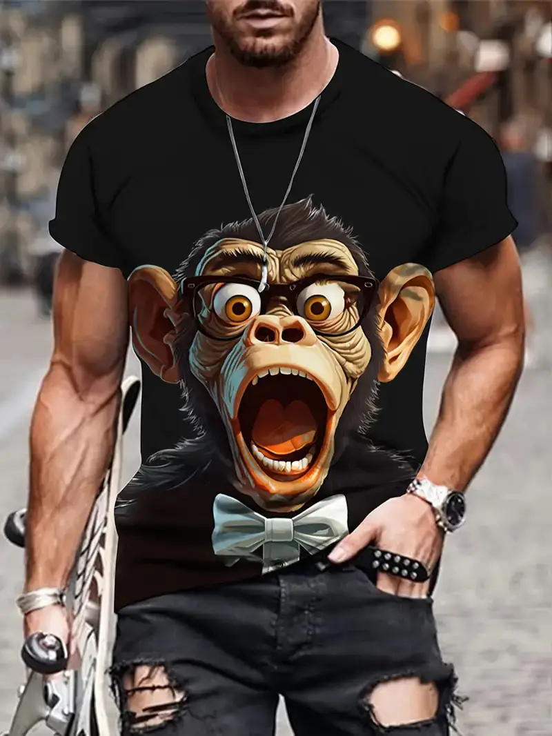 3D Cartoon Style Monkey Pattern Print T-shirt For Men/Women Hip Pop Trend Short Sleeve T shirt Top Summer Street Personality Tee