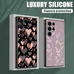 Pink Glitter Hearts Love Grass Leaf S25 Ultra Case For Samsung Galaxy S25 S24 S23 S20 S21 FE S22 Ultra S10 Plus 5G Phone Cover