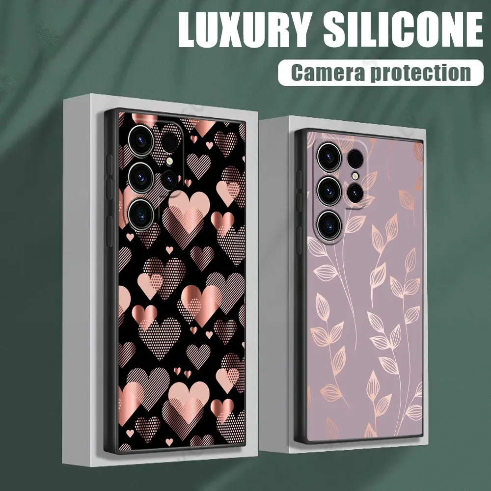 Etui Pink Glitter Hearts Love Grass Leaf S25 Ultra do Samsung Galaxy S25 S24 S23 S20 S21 FE S22 Ultra S10 Plus 5G Pokrowiec na telefon