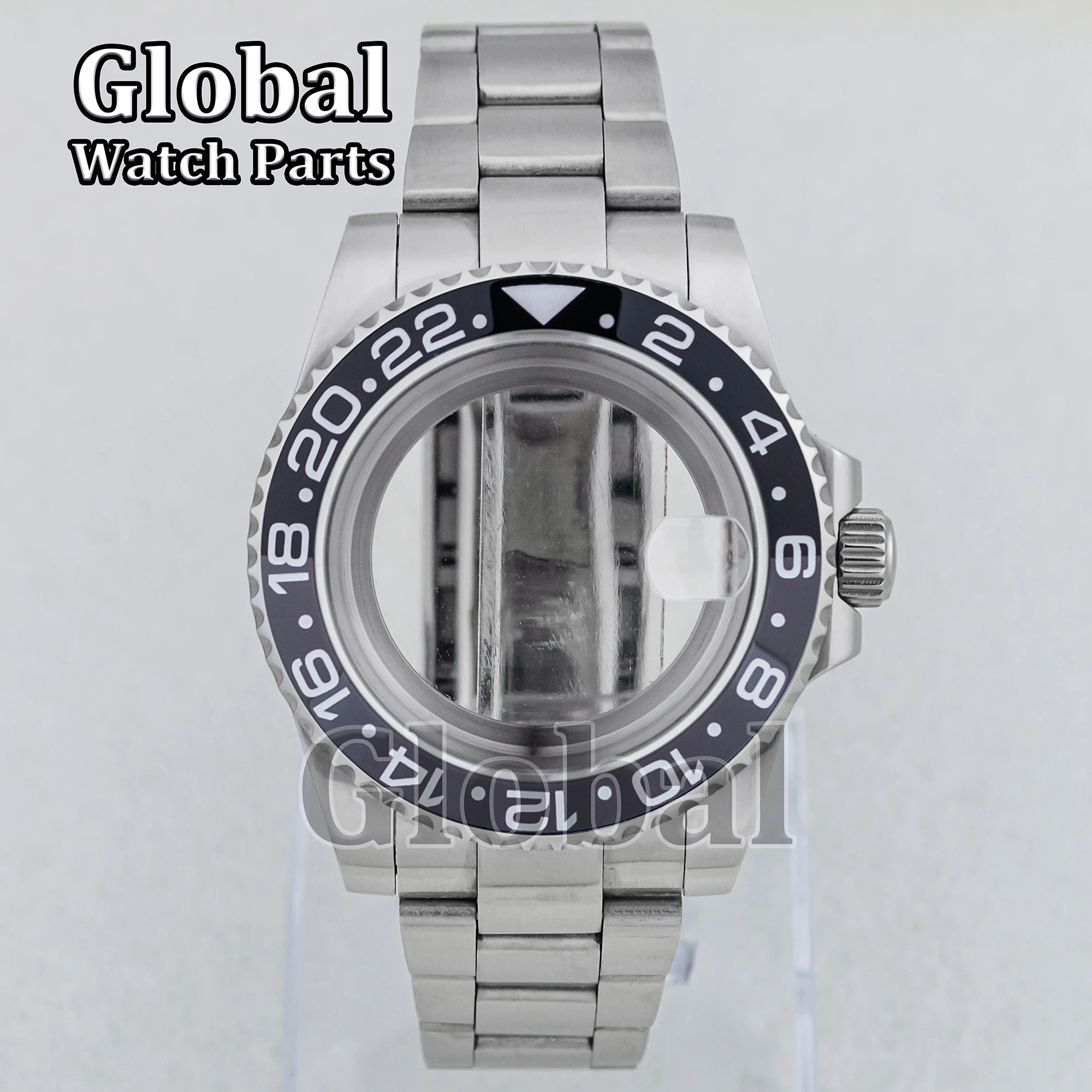 Caja de reloj de acero inoxidable para SUB GMT, correa sólida, parte inferior de cristal, resistente al agua hasta 5ATM, accesorios para reloj, piezas de repuesto