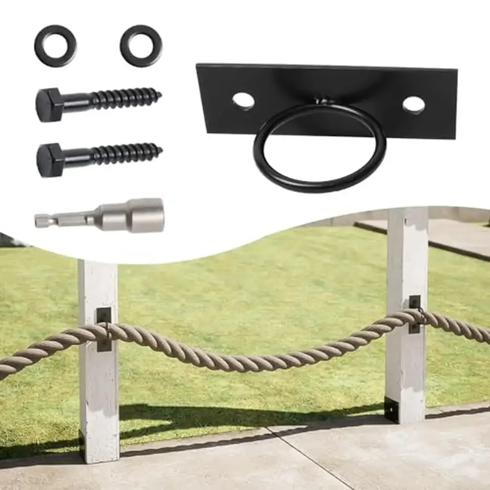 

5-Pack Stainless Steel Black Decorative Ring Rope Supports Holders Hemp Rope Fencing Stair Deck Railing Wall Mounted Hanger