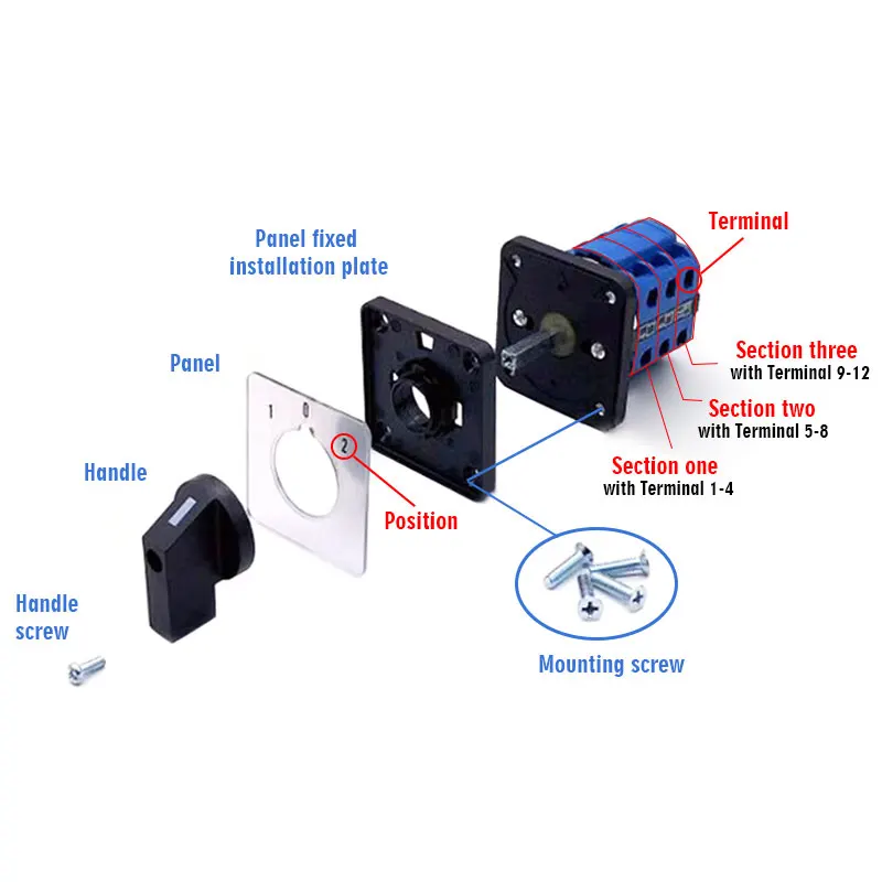 Universal Rotary Cam Changeover Switch LW28-20 Electric Transfer Switch 2/3/4 Position 4/8/12 Terminals 500V 20A