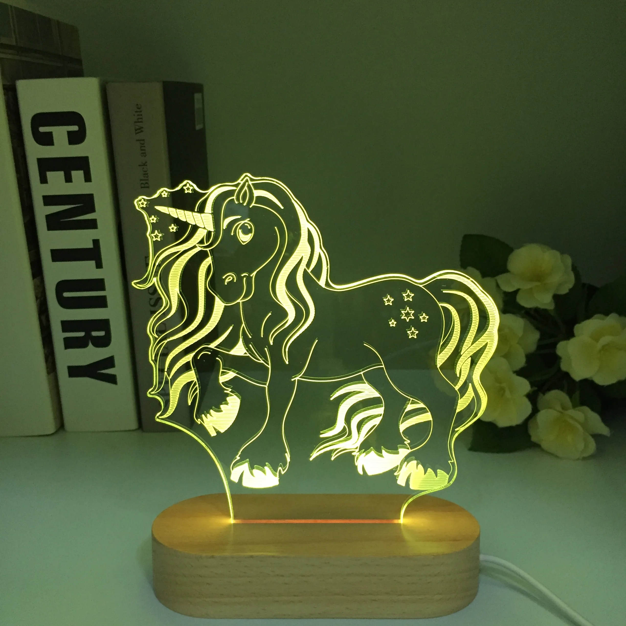 Holz 3d Lampe Einhorn Baby Nachtlicht Farben Usb Batterie Nachtlicht für Kinder Kind Mädchen Schlafzimmer Decor Einhorn Nacht Lampe geschenk