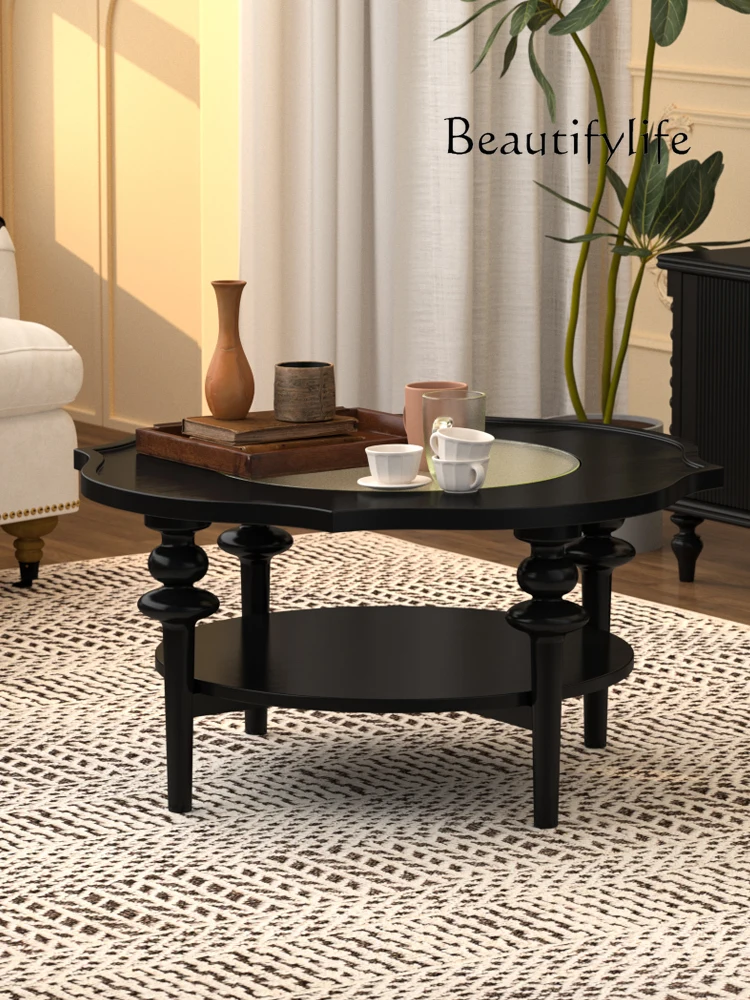 

American Style Chinese Style round Solid Wood Tea Table Household Petal Tea Table