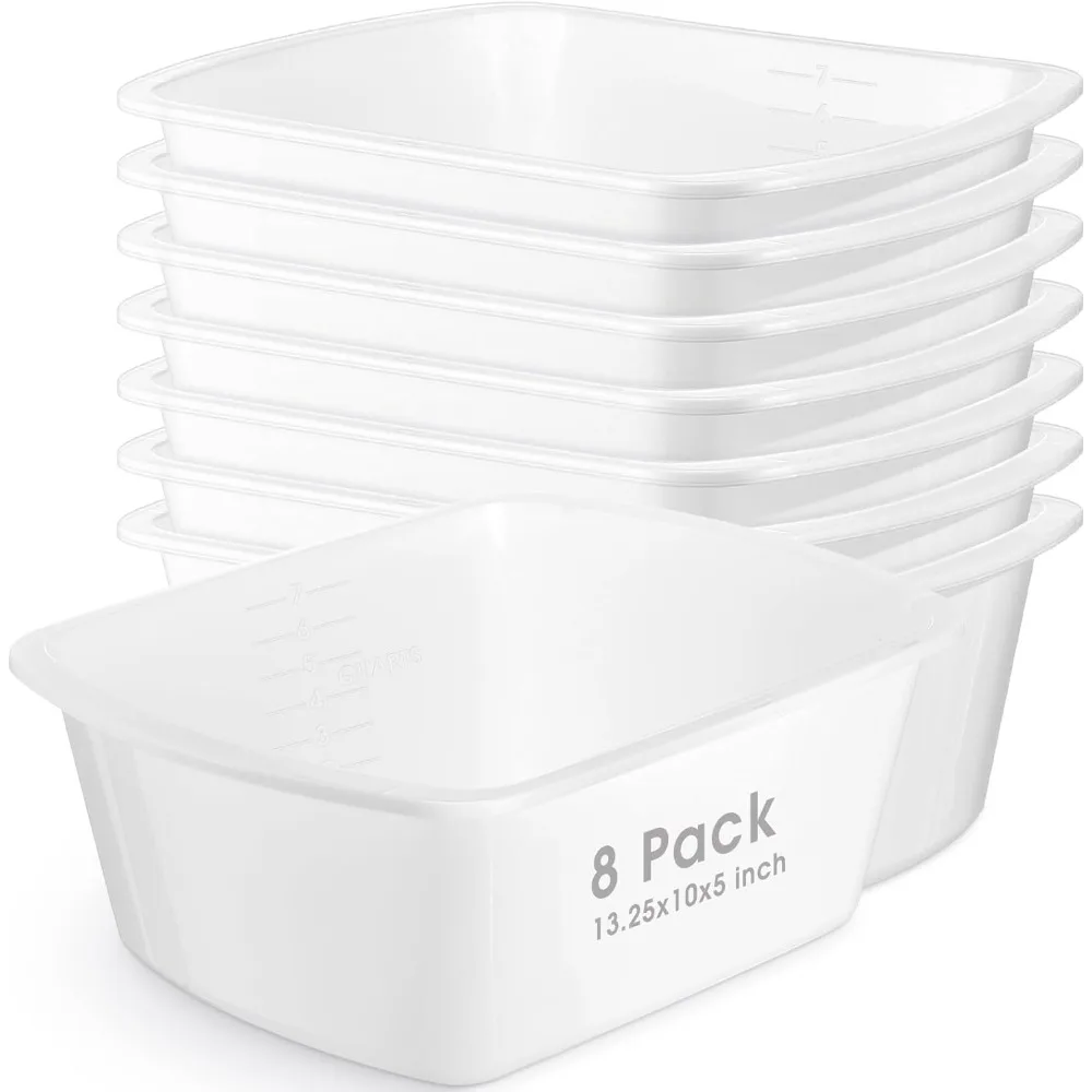 

8 Pack White 7 Quart Plastic Wash Basins Rectangular Hospital Bedside Foot Bath Dish Face Cleaning Tub