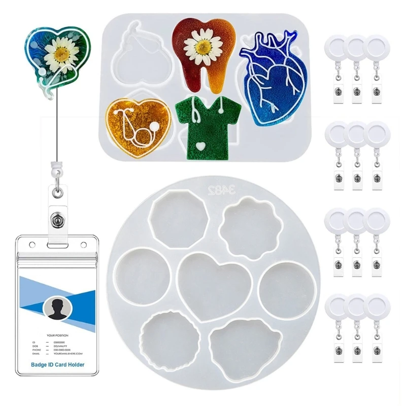 

Flower Pattern ID-Card Holder Mold with Retractable Badge Holder Sticker DIY