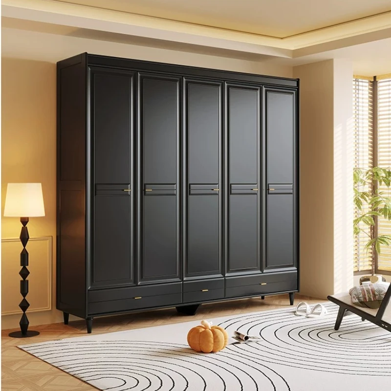 CX antique solid wood, black door wardrobe, small apartment household multi-layer storage wardrobe