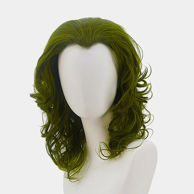 Anime Movie Joker Wigs Cosplay Synthetic Hair Cap Halloween Party Mixed Clown Green Short Curly Hair Stage Performance Wigs Gift