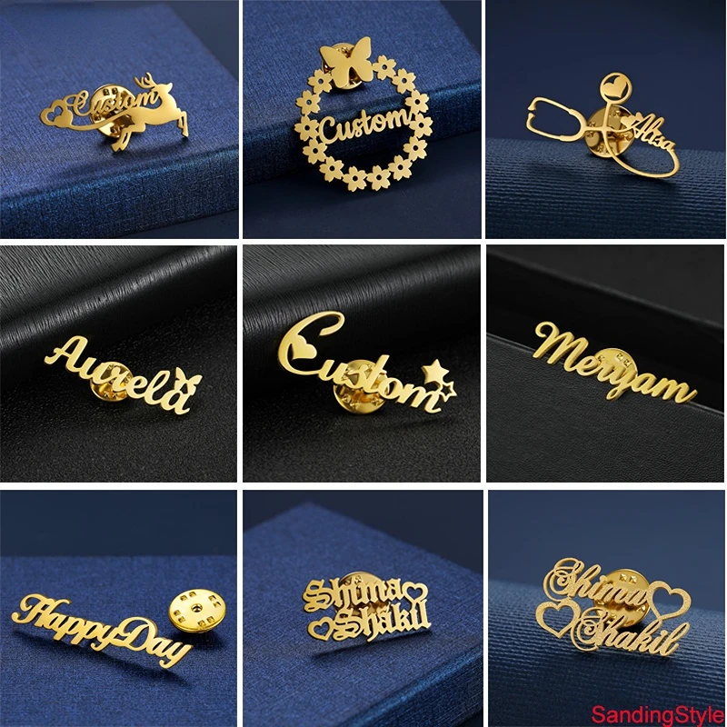 

Custom Stainless Steel Customized Name Brooches Jewelry Badges Pin Brooch Women Men Special Gifts