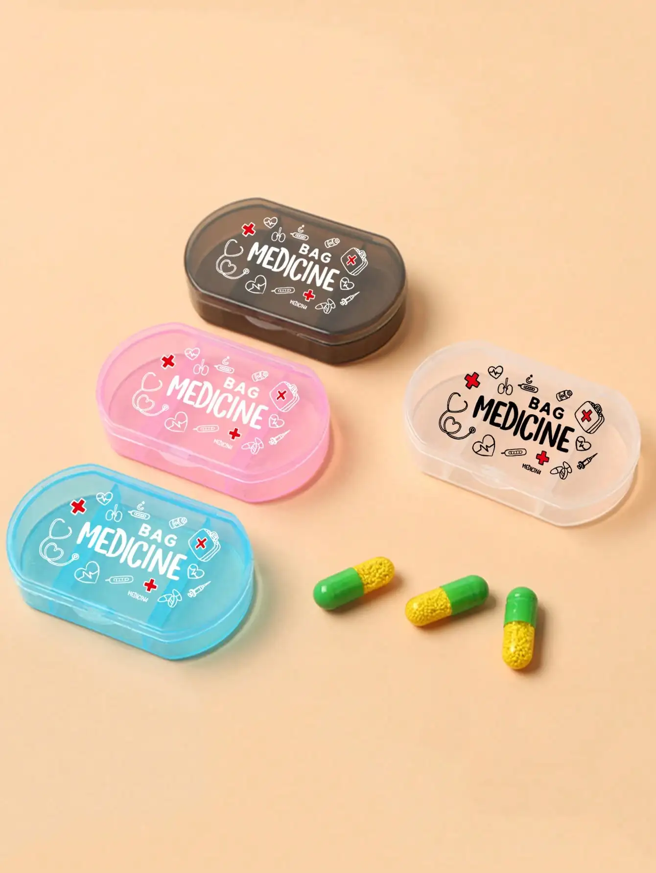 

Oval Shaped Medicine Box,MEDICINE BAG,Printing Of Medical Devices,Three Compartment Portable Medicine Box, Mini Storage Box, Personalized Creative Gift