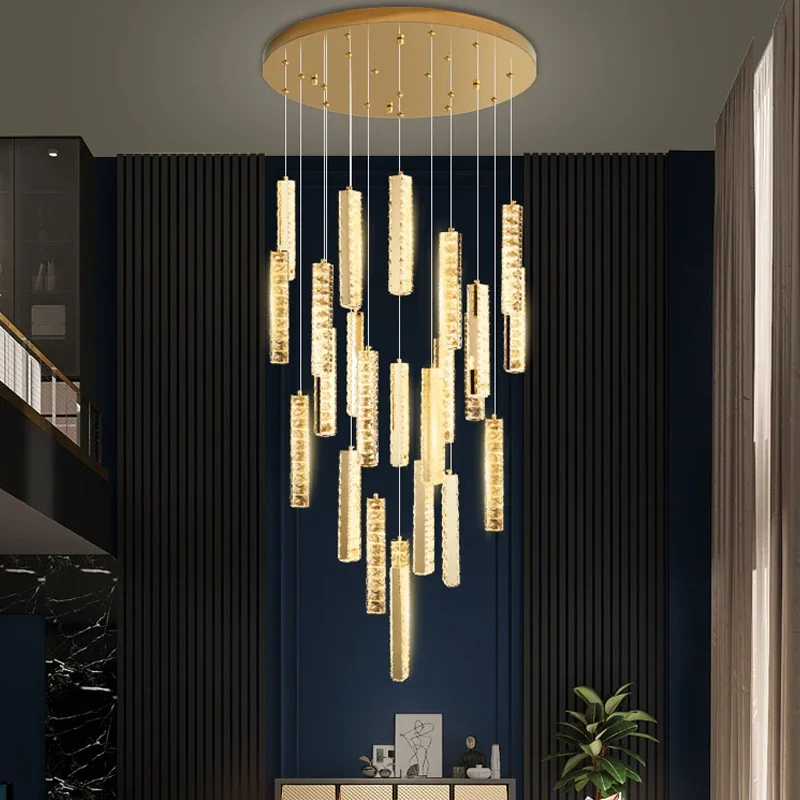Crystal Pendant Chandelier Modern Living Room Lighting Chrome Gold Stainless Steel Dining Staircase LED Kitchen Accessories Lamp