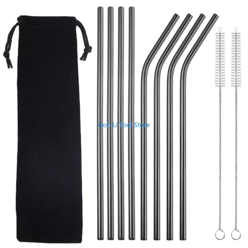Y08D Metal Reusable 304 Stainless Steel Straws Straight Bent Drinking Straw With for Case Cleaning Brush Set Party Bar Access