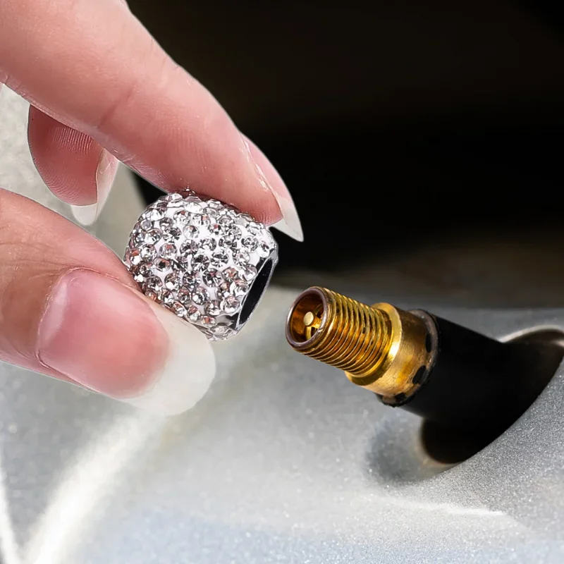 Tire Rhinestone Decor Valve Caps Diamond Bling Bling Shiny Wheel Valve Dustproof Cover Car Motorcycle Tyre Accessories