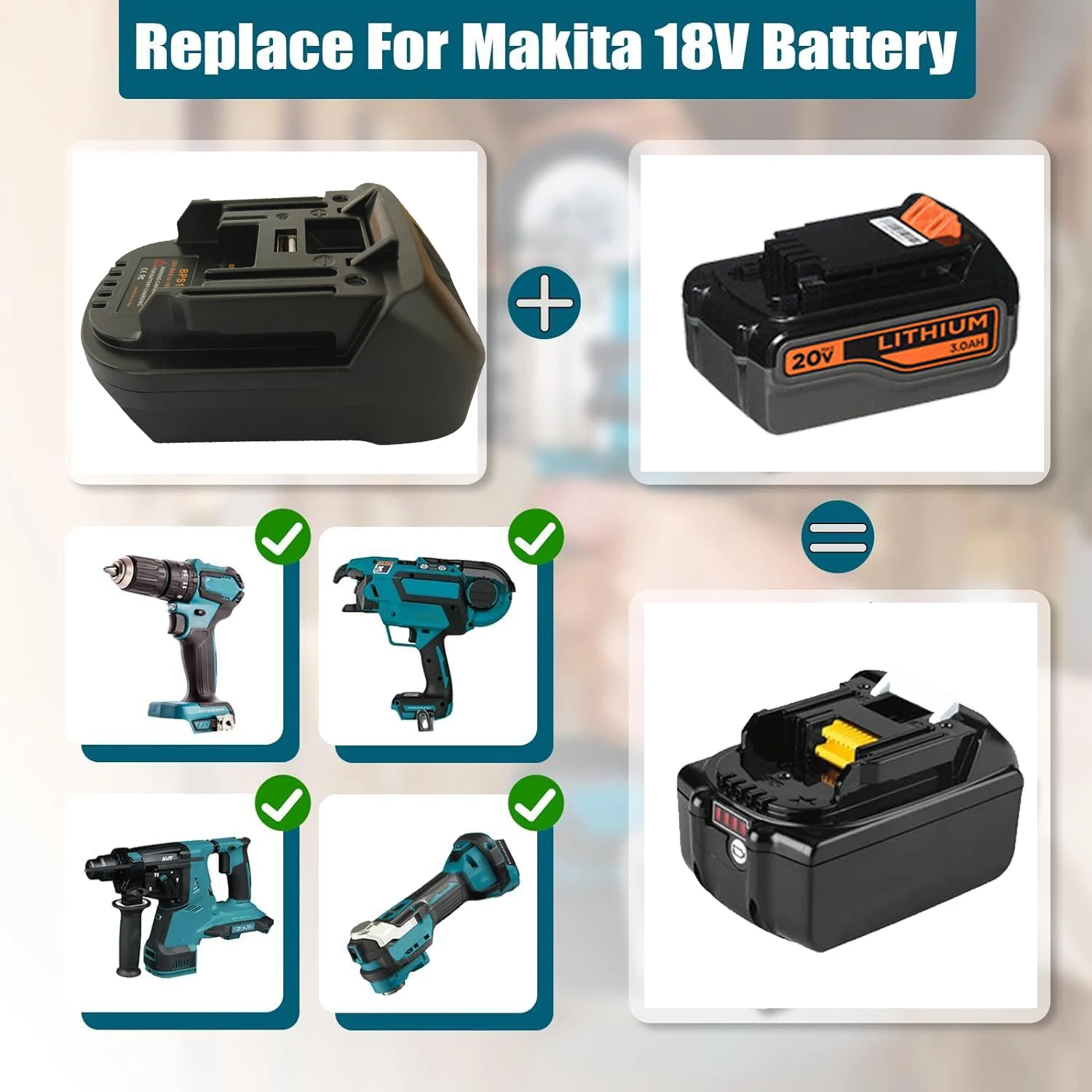 BPS18M Tool Battery Adapter for Black & Decker/For Porter Cable/ for Stanley Battery is Converted To Replace For Makita BL1830