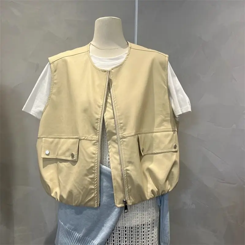 

Жилеты Жилеты Тонкий женский жилет Оранжевый Летний открытый вязаный укороченный минималистичный дышащий гибкий Kawaii Милый милый современный городский стиль