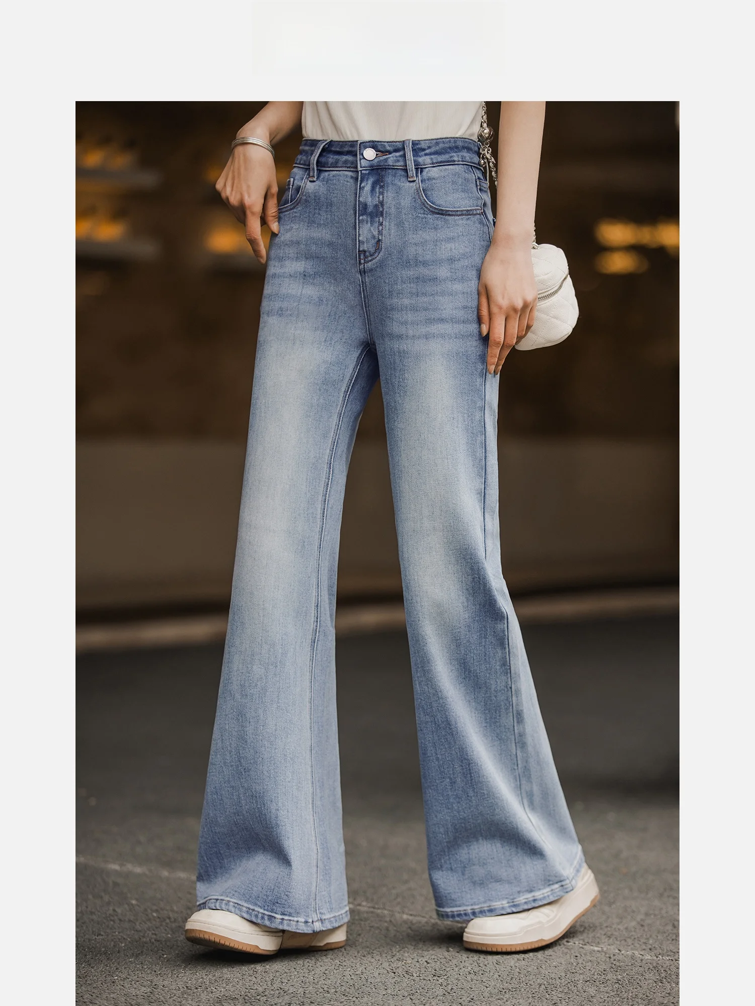 

Джинсы женские с высокой талией, расклешенные, прямого кроя, весенняя новинка, с эффектом потертости, от Xiao Gu Li