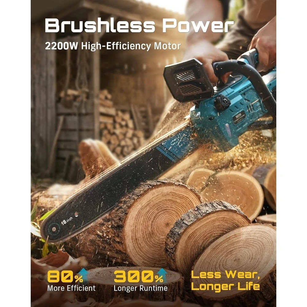 Store Best-Sellers 40V 18 Inch Cordless Electric Chainsaw with 2 x 5.0Ah Batteries Fast Charger 2200W Brushless Motor Auto Oilin