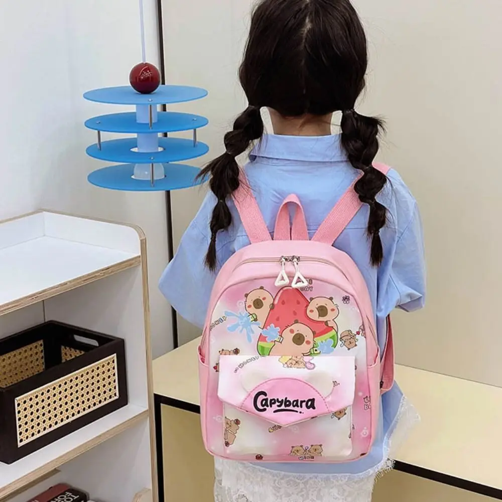 

Cute Large Capacity Capybara Backpack Ultra-light Nylon Cartoon Animal Schoolbag Wide Straps Kids Book Bag Children