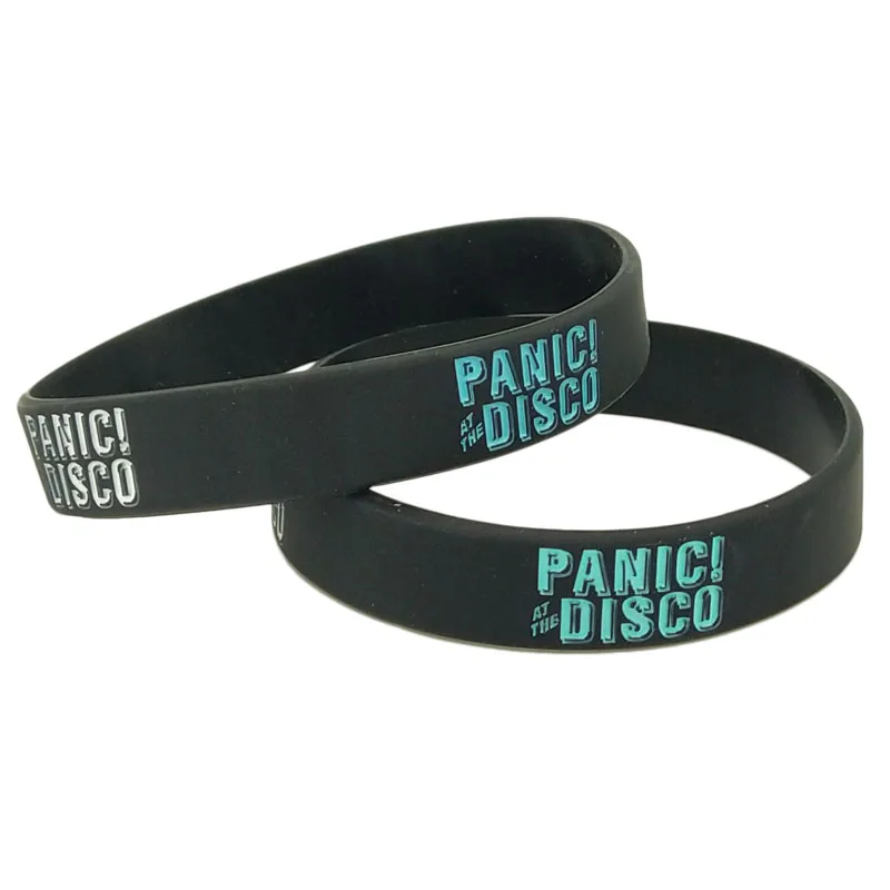 1PC Hot Sale Black Printed  Panic at the Disco Silicone Wristband Music Letter Bracelet &Bangles for Music Lover Fans Gift SH316