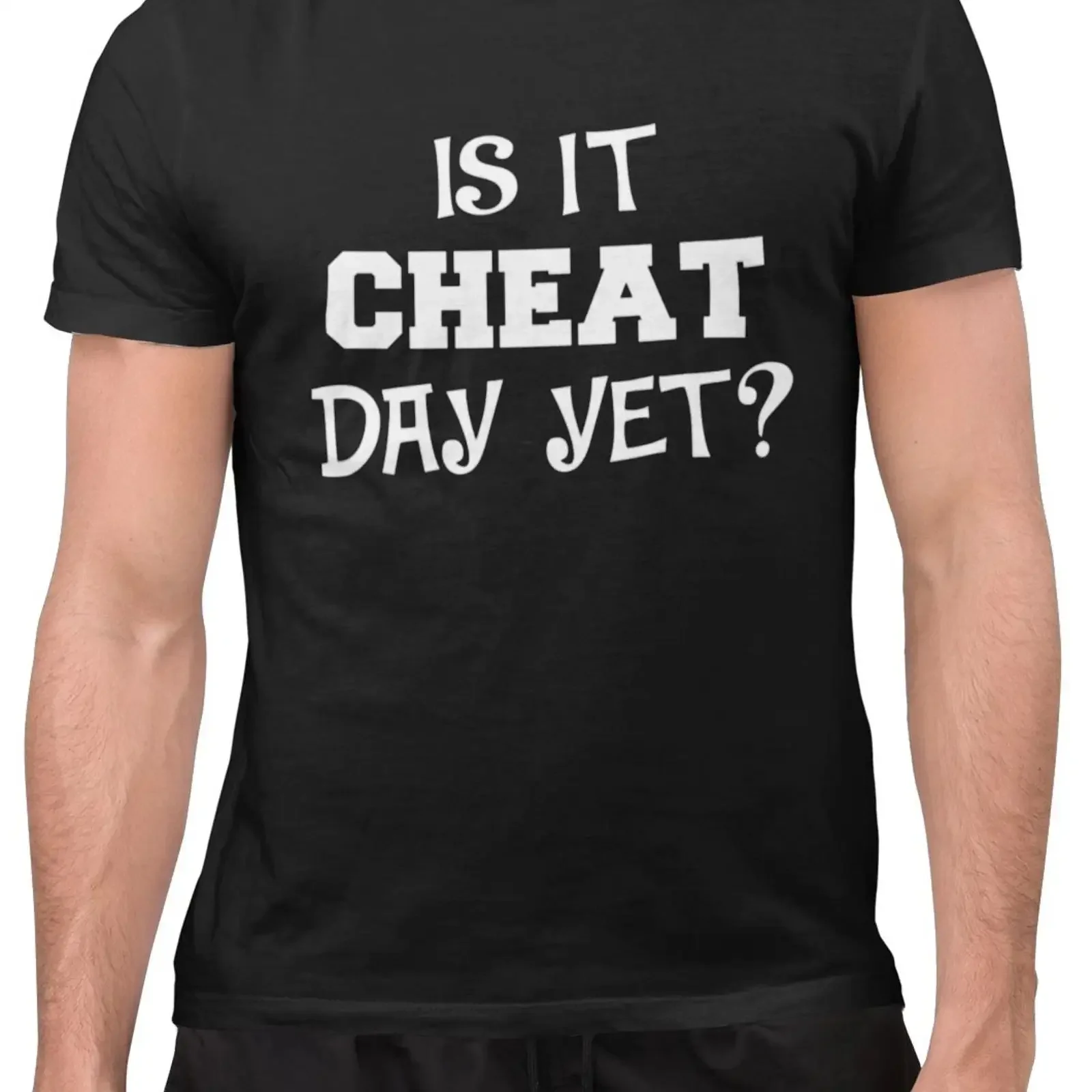 Funny is It Cheat Day Yet Sarcastic Gym T Shirt vintage Washed homme Soft fashion Versatile designer clothes