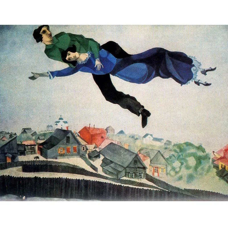 Hand painted high quality reproduction of Over the town by Marc Chagall Impressionist figure painting Home decorations Wall art