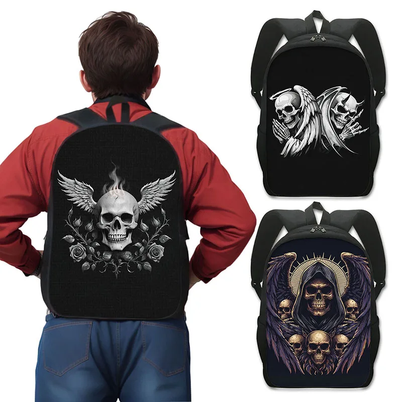 Skull Wings Men Backpacks Vintage Skull Angel Demon Daypack for Travel Laptop Backpack Retro Gothic Rucksack Storage Bag Gift