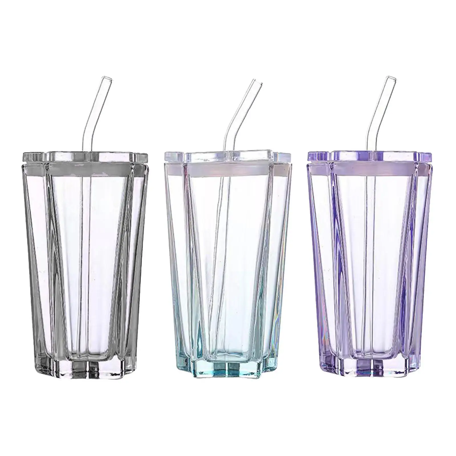 Five-pointed Star Glass Cup Transparent with Straw Coffee Mug Water Drinking Cup for Festival Restaurant Home Cafe Cold Drink