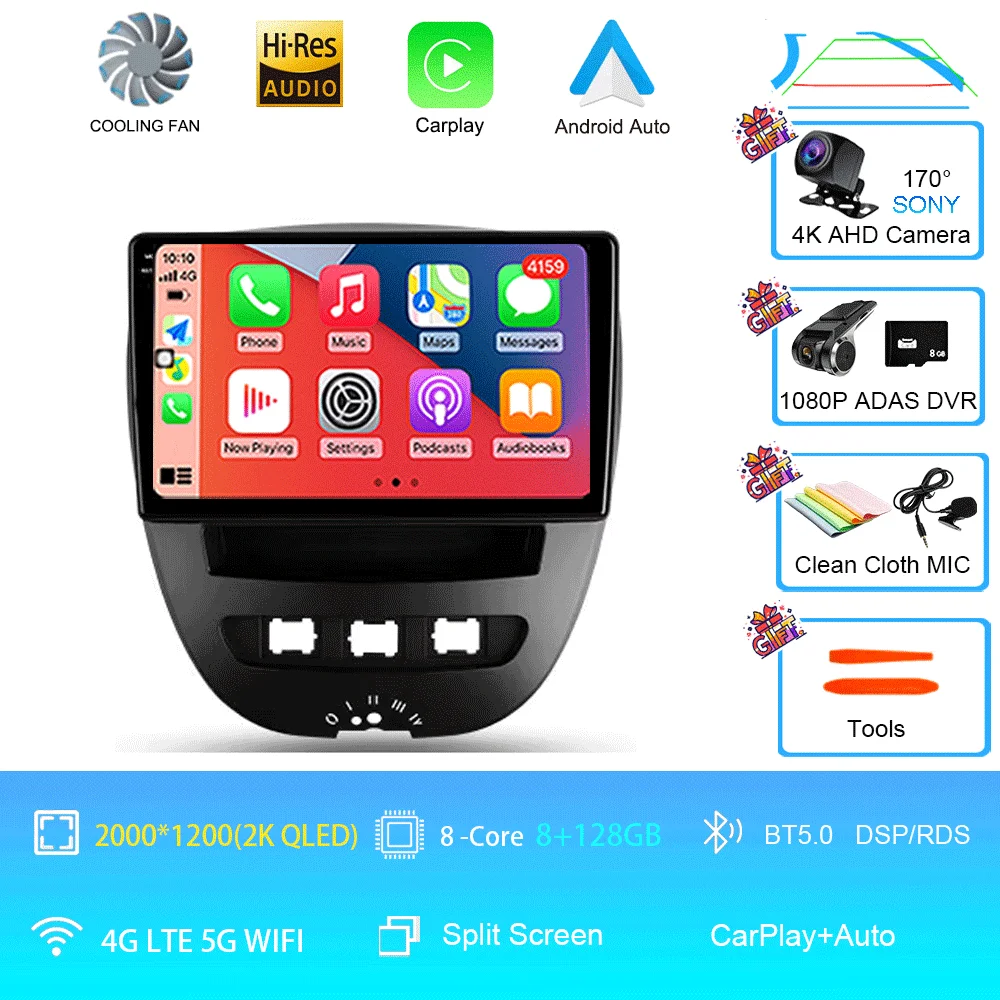 Android 16 Carplay Auto Multimedia Speler voor Peugeot 107 Citroen C1 Toyota Aygo 2005-2014 DSP Stereo 2din Autoradio Unit