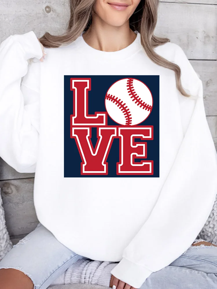 

Женская толстовка Love Baseball с круглым вырезом, повседневный пуловер с длинными рукавами, свободный крой, для ежедневной носки