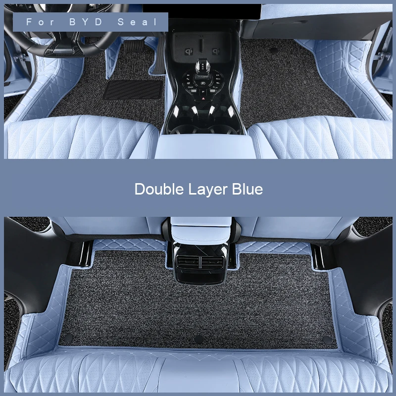 For BYD Seal DMI EV Custom Fit Car Accessories Floor Mat Interior Leather Trunk Mat ECO Material for Front and Rear Seat Blue