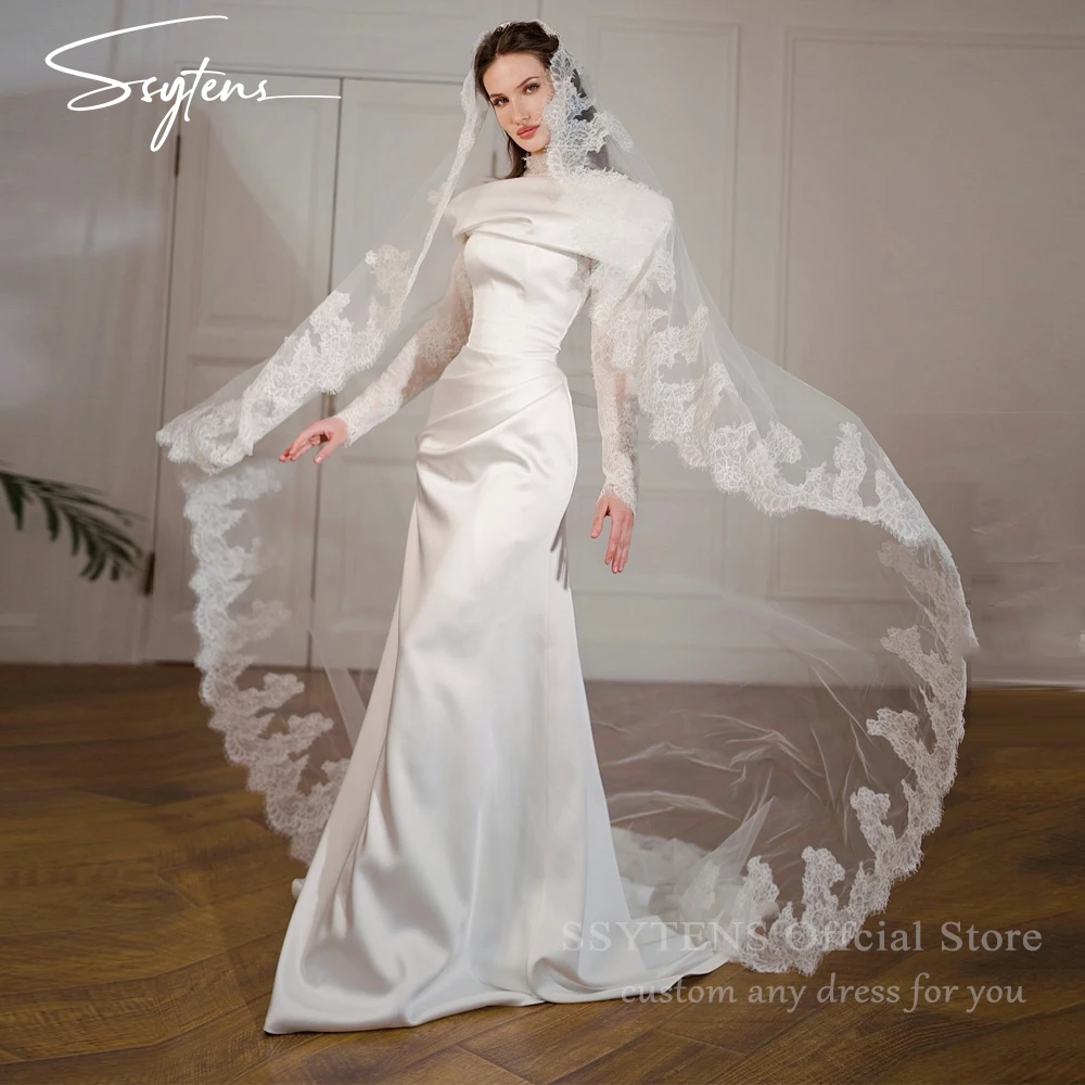 

SSYTENS Modest White Wedding Dresses for Women 2026 Lace High Neck Bride Dress Long Customized Ivory Mermaid Bride Bridal Gown