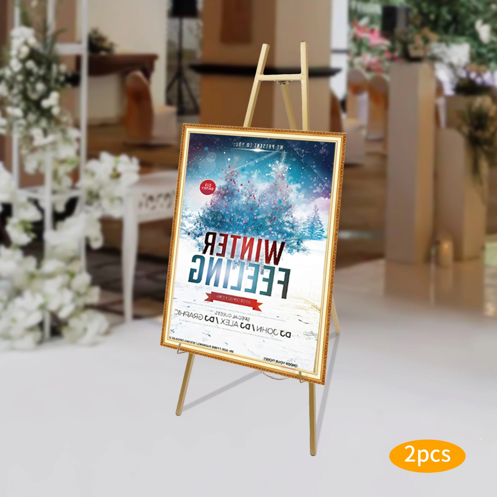 2Pcs Gold Portable Foldable Floor Easel Stand Wedding Shops Display Rack Drawing Poster For Wedding Party Display Stand