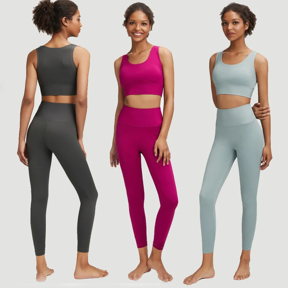 Yoga Set 2 Pieces Women Fitness Workout Suit Gathered Bra High Waist Leggings Running Sportswear Female Gym Clothes 102