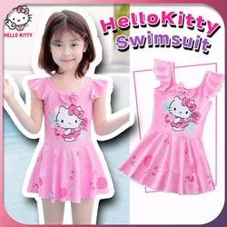 Kawaii Hello Kitty Swimsuit One Piece Sanrio Cute Anime Swimwear Short Sleeve Fast Dry Beach Clothes Gift for Girls