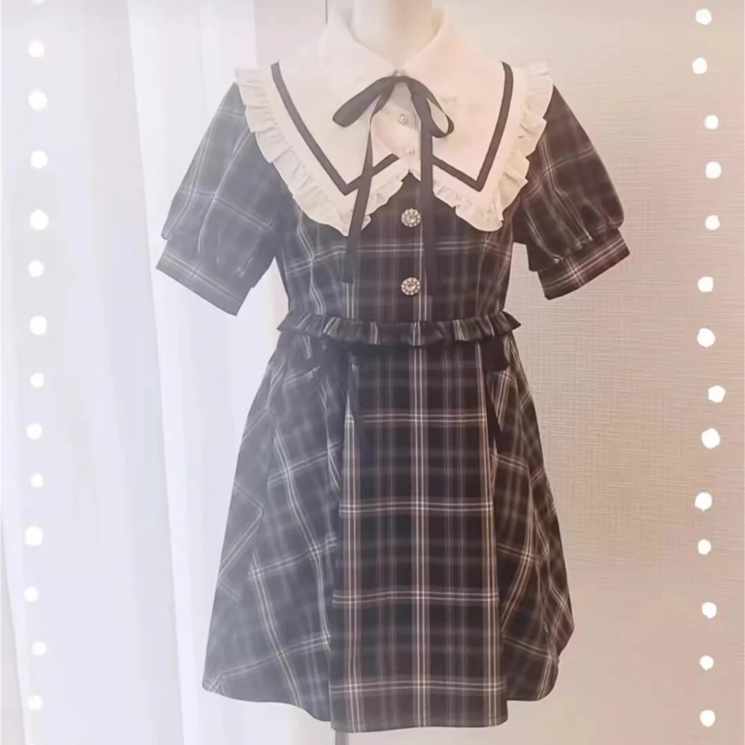 Princ Sle ort Sve Gola de camada dupla com acabamento em renda Dr Nova chegada feminina doce linha A verão Dr ELAKE poliéster...