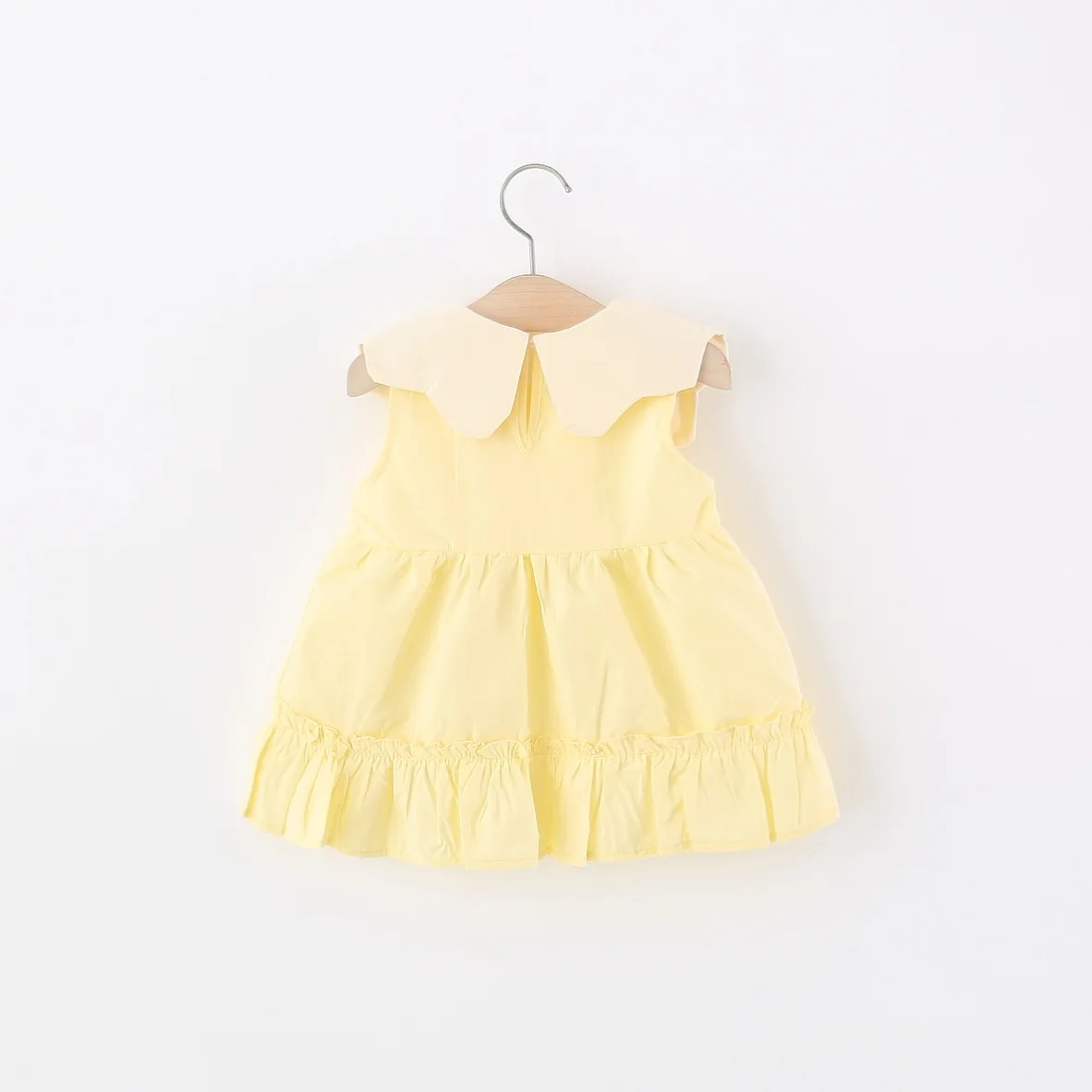 Toddler Girl Yellow Cotton Dress Sleeveless Peter Pan Collar Embroidery Cute Summer Daily Dress for 0-4Y Kids