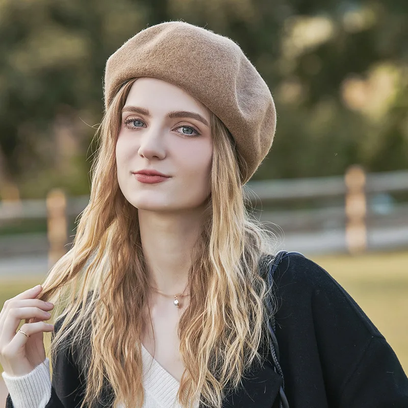 

Elegant Ladies Wool Berets Caps For Women Vintage Painter Hat Black Felt Beret Newsboy Cap Autumn Winter Cashmere Hats For Girls