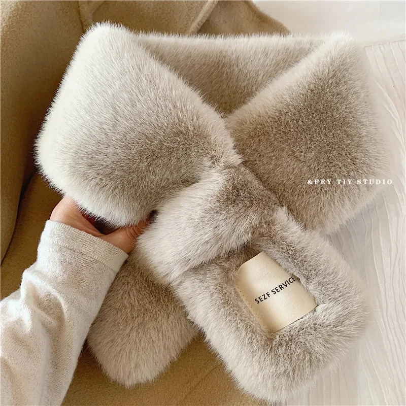 Winter Faux Rabbit Fur Women Scarf Soft Plush Warm Snood Scarfs Solid Color Neck Collar Warmer Stuff Girls Christmas Gift