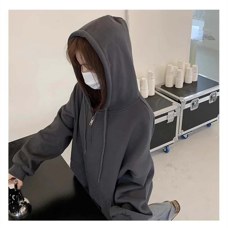 Black Womens Clothing Vintage Street Sweatshirt Ins Pullover Hoodie Long Sleeves Casual Warm Oversize Baggy Ladies Tops Autumn