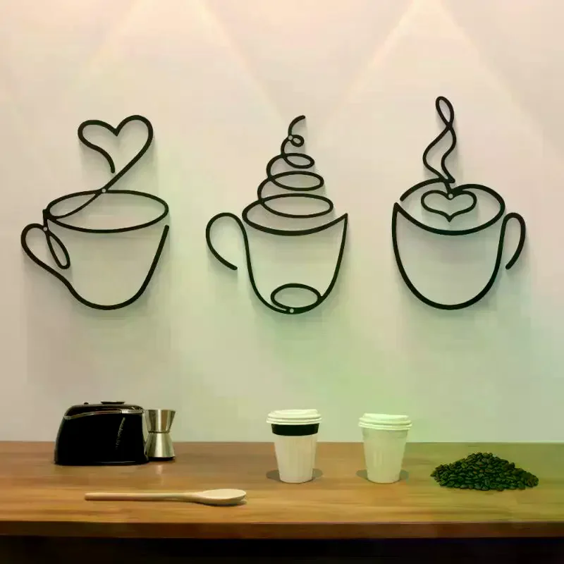 1PC Creative Coffee Wall Hangings Coffee Shop Decorations Interior Wall Decorations Wall Hanging Iron Paintings