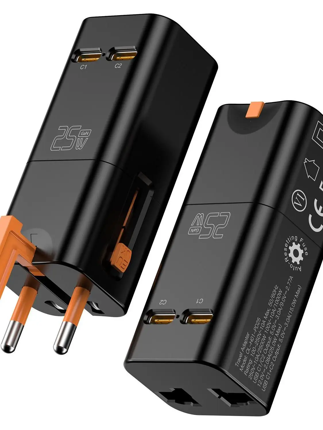  Pocket GaN 25W Fast Charge Conversion Plug Universal Travel Multi-country Adapter Socket Portable Travel Essential