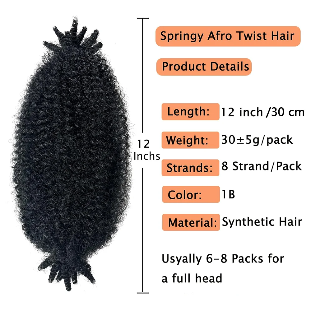 Springy Afro Twist Hair 1/3/8Packs Pre-Separated Marley Twist Braiding Hair Suitable for Damaged Kinky Afro Twist Synthetic Hair