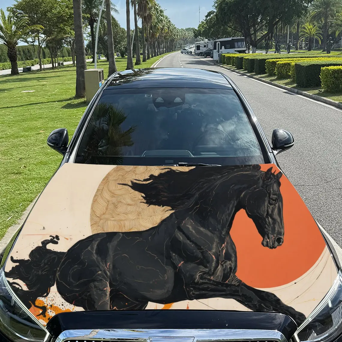 

Galloping Horse Art ПВХ виниловые обертки капота двигателя автомобиля, самоклеящаяся водонепроницаемая наклейка на капот автомобиля, защита украшения автомобиля