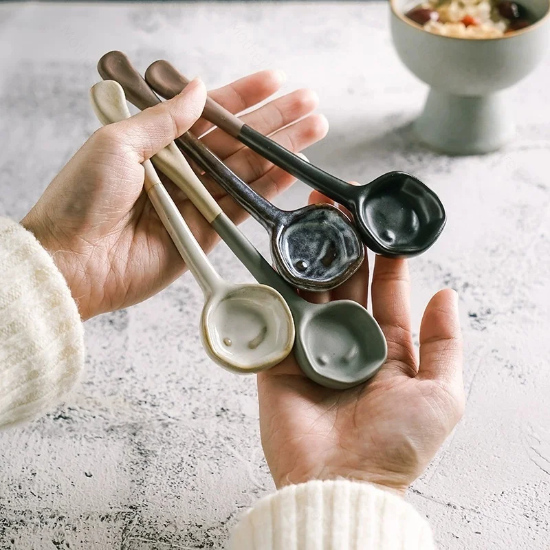 

1/4-piece Set Japanese Ramen Soup Spoons ,Ceramic Soup Spoons Coffee Milk Powder Spoons, Retro Korean Style Tablespoon Rice