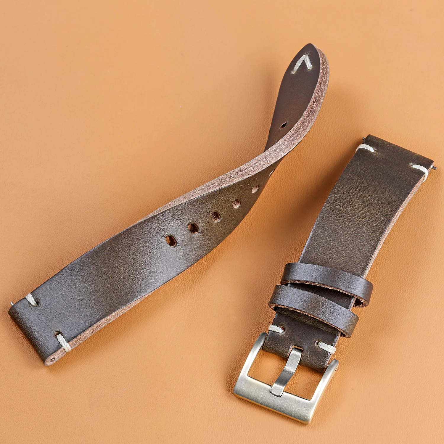 Hemsut cavalo hip couro pulseiras de relógio para homem mulher, horween chromexcel couro liberação rápida artesanal pulseira de relógio macio vintag